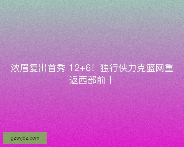 浓眉复出首秀 12+6！独行侠力克篮网重返西部前十
